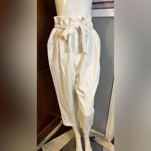 LOFT white petite bow tie trousers (wide leg)